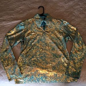 Teal and gold Hobby Horse show shirt